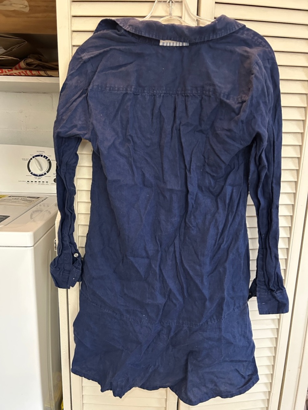 Tommy Bahama Navy Blue 100% Linen long sleeve Button-Front dress cover up - Picture 7 of 7